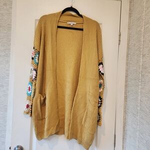 Blakeley Designs Elegant Mustard Cardigan with Crochet Sleeves One Size BNWOT
